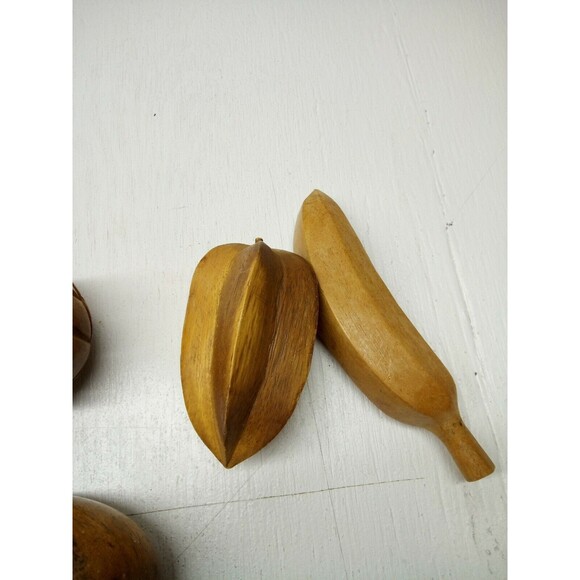 MCM Wooden Fruit Lot Of 6 Vintage Carved Retro Boho Centerpiece and Wooden Servi - Picture 3 of 3